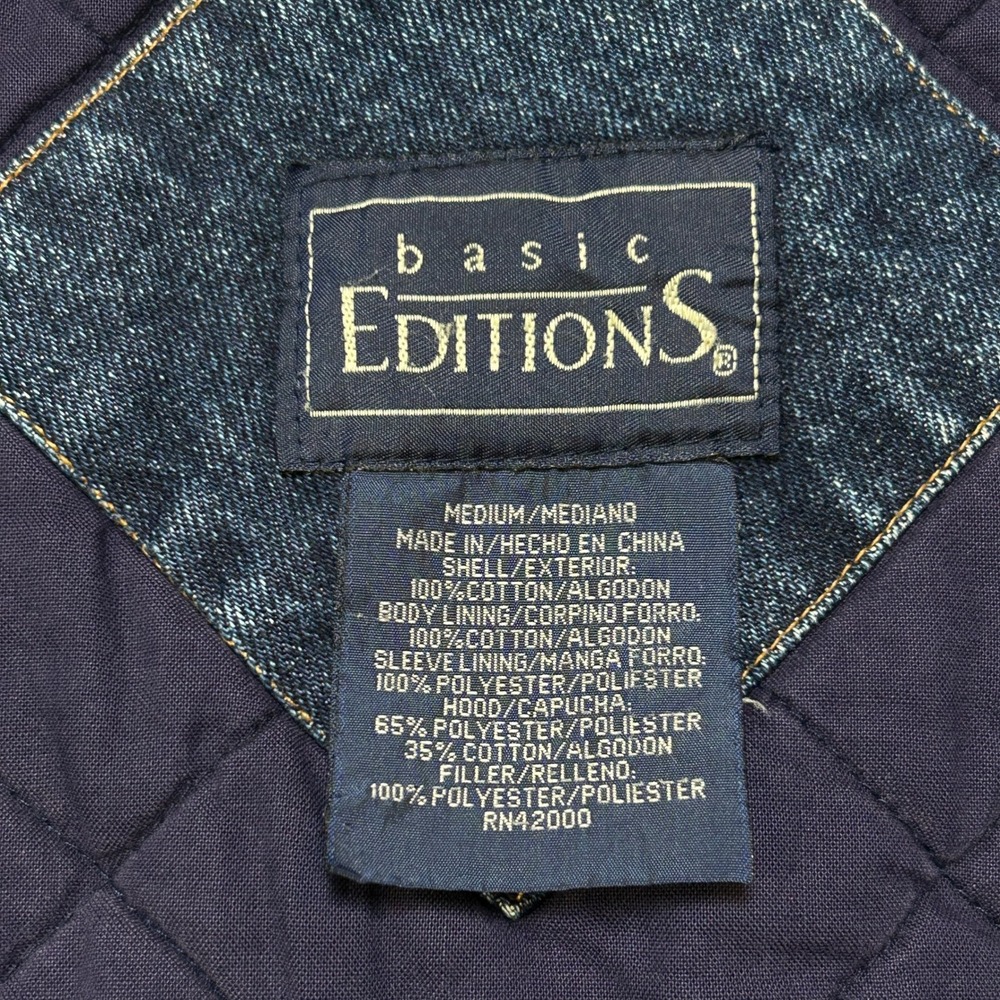 Y2K / Vintage Basic Editions Denim Varsity M Blue Bomber Two Tone Removable Hood - Picture 8 of 13